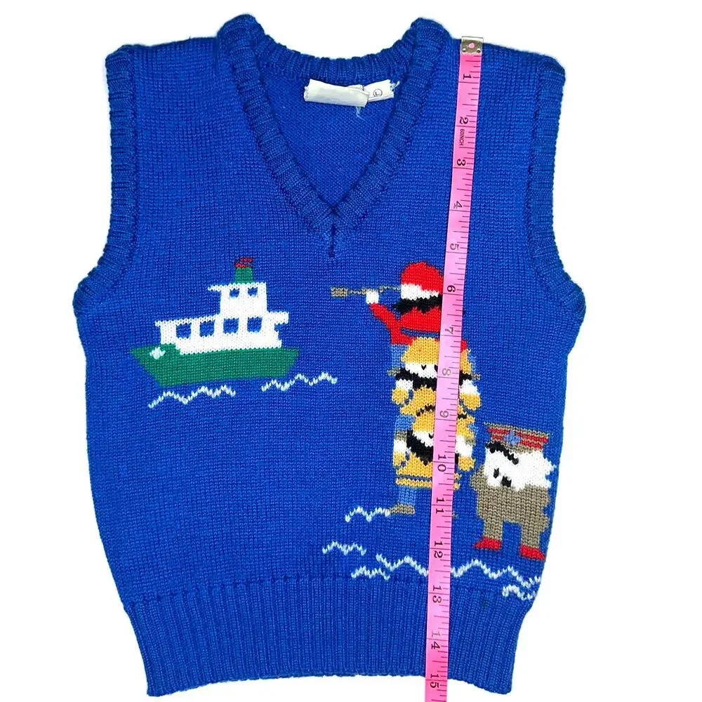 Vintage J.G. Hook Baby Sailor Blue Knit V-Neck Sweater Vest Size 12M